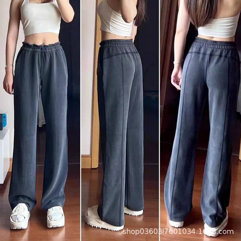 Lulu Original Ribbebsoftsterme Women's Ribbed Mid-Waist Wide-Leg Pants Narrow-Fit Sports Casual Pants Lulu Original Ribbebsoftsterme Women's Ribbed Mid-Waist Wide-Leg Pants Narrow-Fit Sports Casual Pants