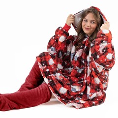 新しいクリスマスプリントクロスボーダーヨーロッパとアメリカの大きいサイズの厚いフード付きレイジーブランケットフランネルウェアラブルブランケットハグル