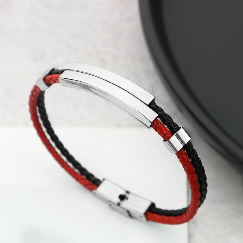 Taobao spell a lot of supply stainless steel personality laser lettering hand leather rope woven lovers bracelet bracelet wholesale