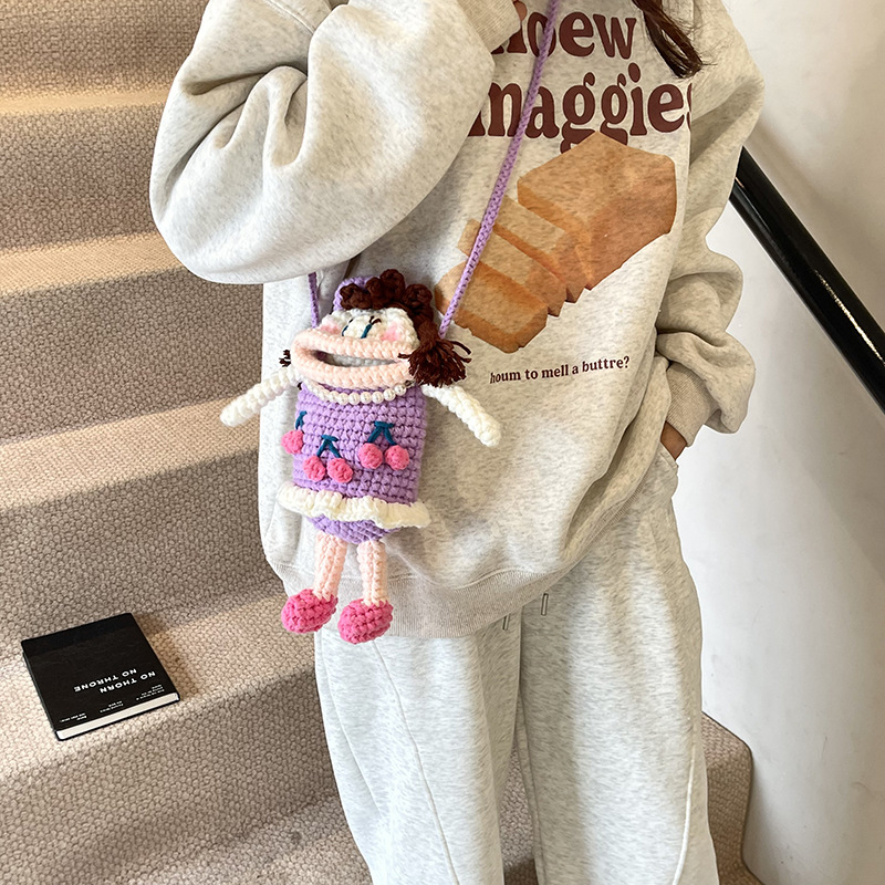 Cartoon lindos bolsos para niños productos acabados de gancho artesanal bolsos de hombro para niños muñecas feas y bonitas bolsos para niños