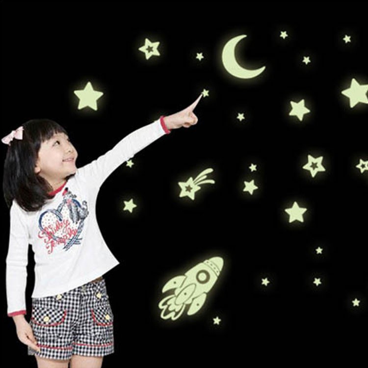 Y0013外贸墙贴厂家批发新款夜光宇宙飞船夜光星星组合夜光墙贴
