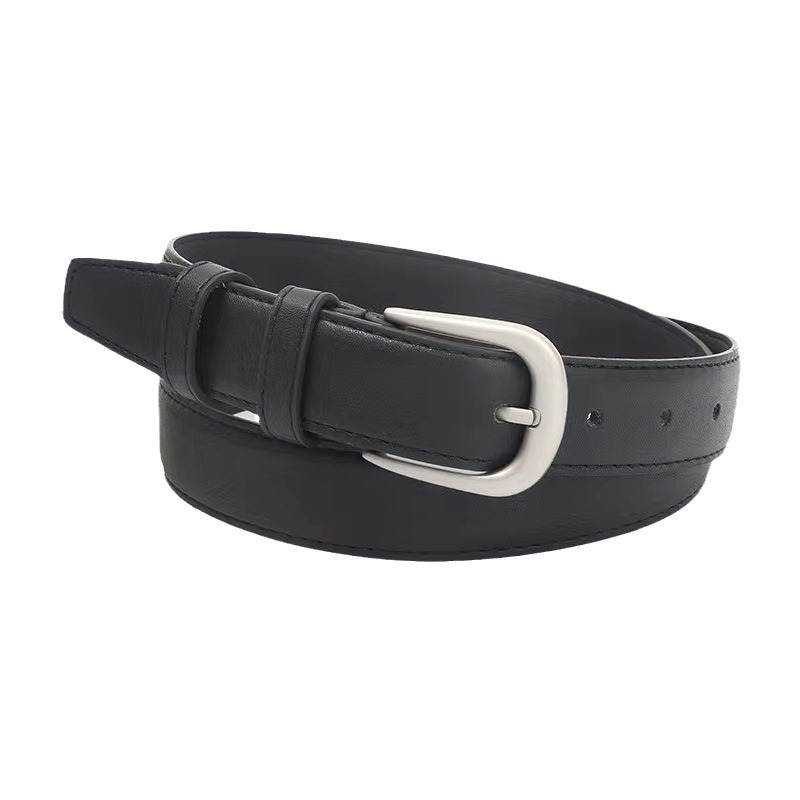 Novo cinto de venda quente para mulheres, versátil com jeans, cinto de cintura simples, textura coreana, cinto de fivela de prata, elegante_voghion.com