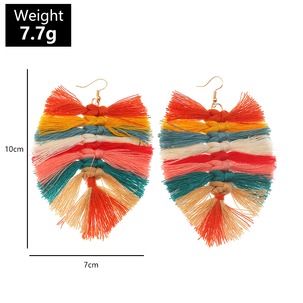 Bohemian Handmade Weaving Leaf Tassel Earrings display picture 1