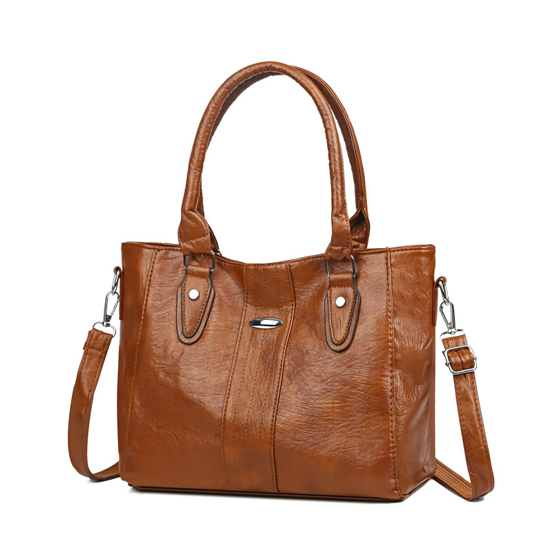 One‑shoulder polyurethane handbag, capacious handheld tote with detachable strap
