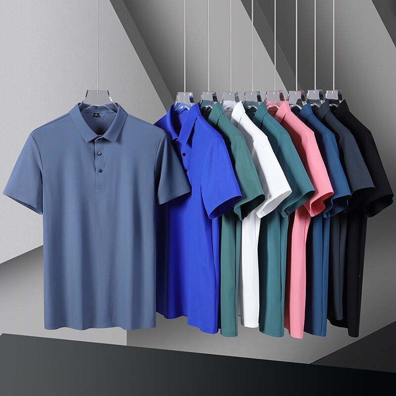 Japanese and Korean Style Ice Silk High-Elastic Seamless Polo Shirt for Men, Short-Sleeve Business Summer Quick-Dry Nylon T-Shirt Manufacturer