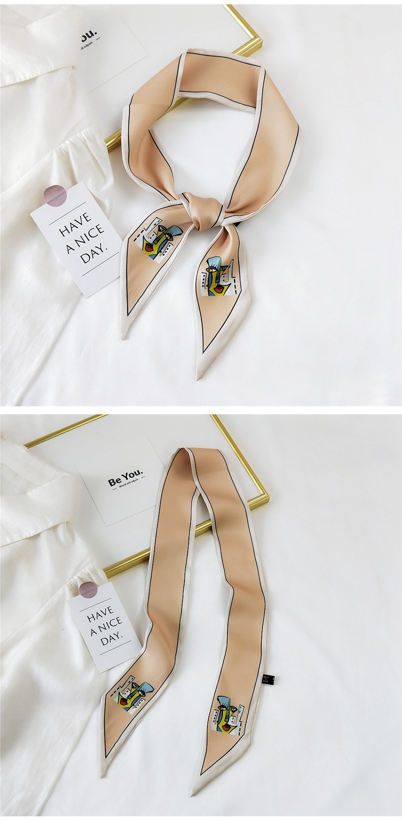30g Weight Silk Scarf Classification Travel Occasion Unisex Gender Sweet Style Khaki, Grey, Pink, Purple, Red, Green, Blue, Black Color Fashion Streamer Printing Bow Silk Scarf Wholesale 22