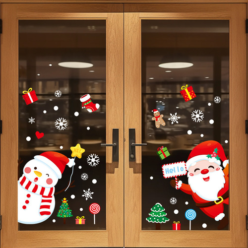 Christmas decoration electrostatic stickers glass door stickers shop window Santa Claus snowman window grilles