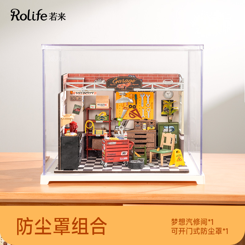Rollife Ruo Lai Dream Auto Repair Room Diy Cottage Modelo hecho a mano Casa pequeña Escena en miniatura Bloques de construcción Juguetes