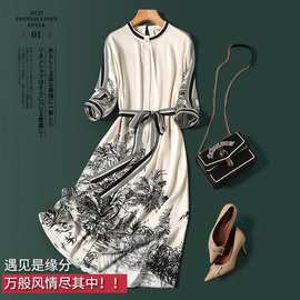 桑蚕丝大牌清仓剪标时尚一线品牌气质女装外贸尾单真丝缎面连衣裙