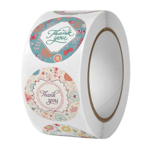 500/roll Colorful Floral Coated Paper Stickers Rose Thank You Labels Holiday Birthday Wedding Envelope Decoration