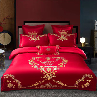 Wedding Four-Piece Wedding Bedding Set Embroidered Quilt Cover Red Wedding Wedding Room Wedding Bed Festive Chinese Set