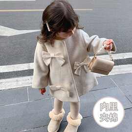 女童外套冬加厚秋冬新款儿童洋气夹棉毛呢大衣风衣棉服外穿潮
