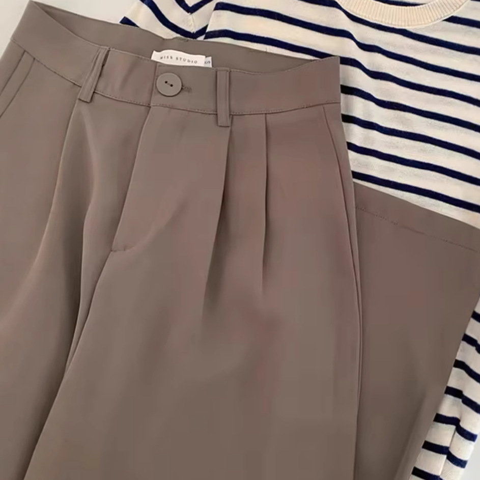 2024春夏季垂感高腰西裤休闲拖地薄款西装裤女宽松直筒阔腿长裤子