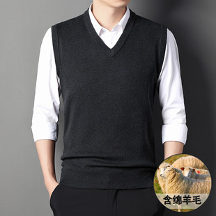 Wool Vest Men's Autumn and Winter Fashion Casual V Neck Men's Sleeveless Bottoming Shirt Top Wool Vest Sweater