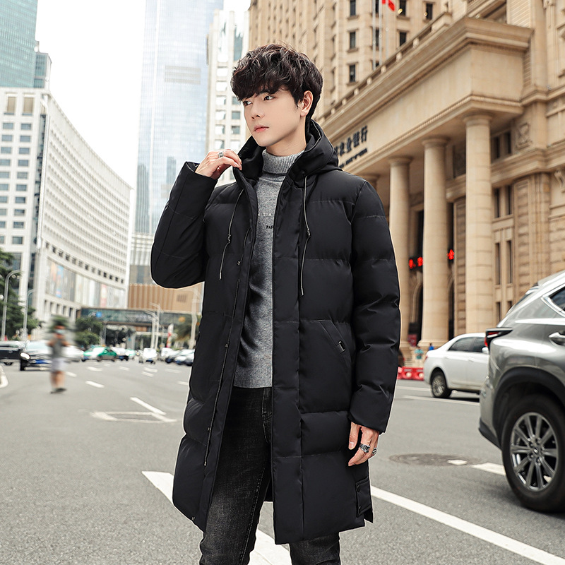 Abrigo de invierno de algodón con relleno de plumón, estilo coreano, informal, versátil y cálido, para hombre, talla grande, de longitud media.