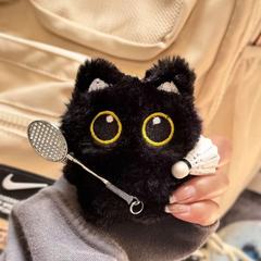 新しい小さな黒猫人形バドミントンペンダントボールセット限定人形バッグペンダントカップルキーホルダー