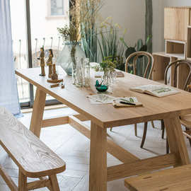 北欧实木餐桌椅组合小户型家用饭桌餐饮原木桌子长桌洽谈桌白蜡木