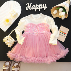 繪愛童裝女童2024韓版洋氣連衣裙女寶寶春裝公主裙兒童長袖網紗裙