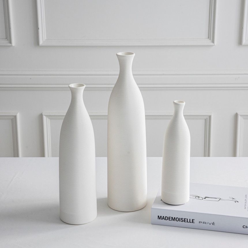 INS Estilo nórdico cerámica llano quema rayas florero simple hogar TV gabinete decoración creativa sala de estar decoración Escritorio