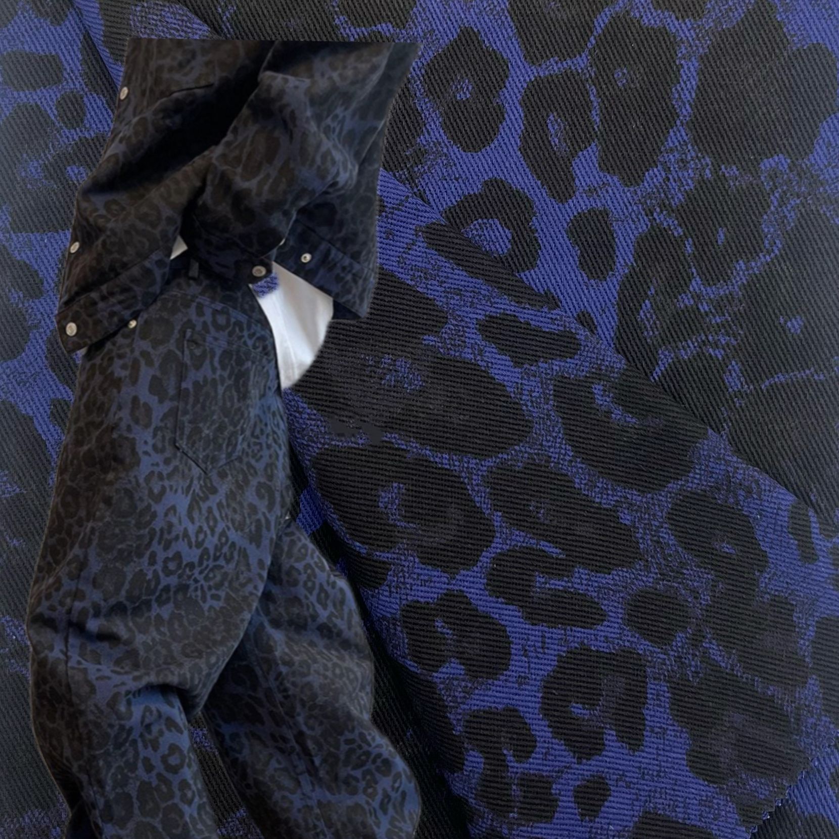 新款豹纹印花纯棉工装裤面料户外休闲裤装棉服工服布料