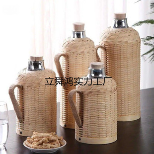 Bamboo Hot Water Bottle Wholesale Household Handmade Bamboo Green Chinese Retro Tea Room Restaurant Large Capacity Liner Thermal Kettle