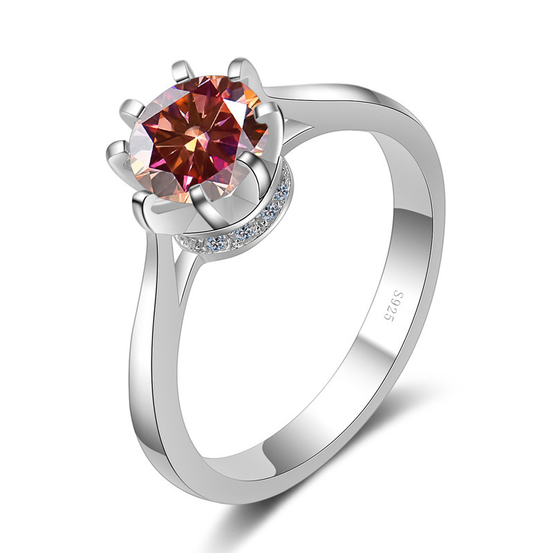 Anillo de plata S925 de ocho garras para mujeres de oro pt950 incrustado de un quilate rosa azul verde moissanita