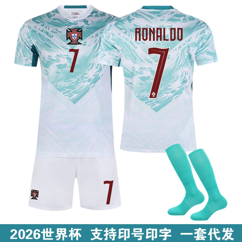 2026 World Cup Portugal Away Jersey Number 7 C. Ronaldo 8B Fe 10B Silva 17 Leão Football Uniform Set with Printed Numbers 2026 World Cup Portugal Away Jersey Number 7 C. Ronaldo 8B Fe 10B Silva 17 Leão Football Uniform Set with Printed Numbers