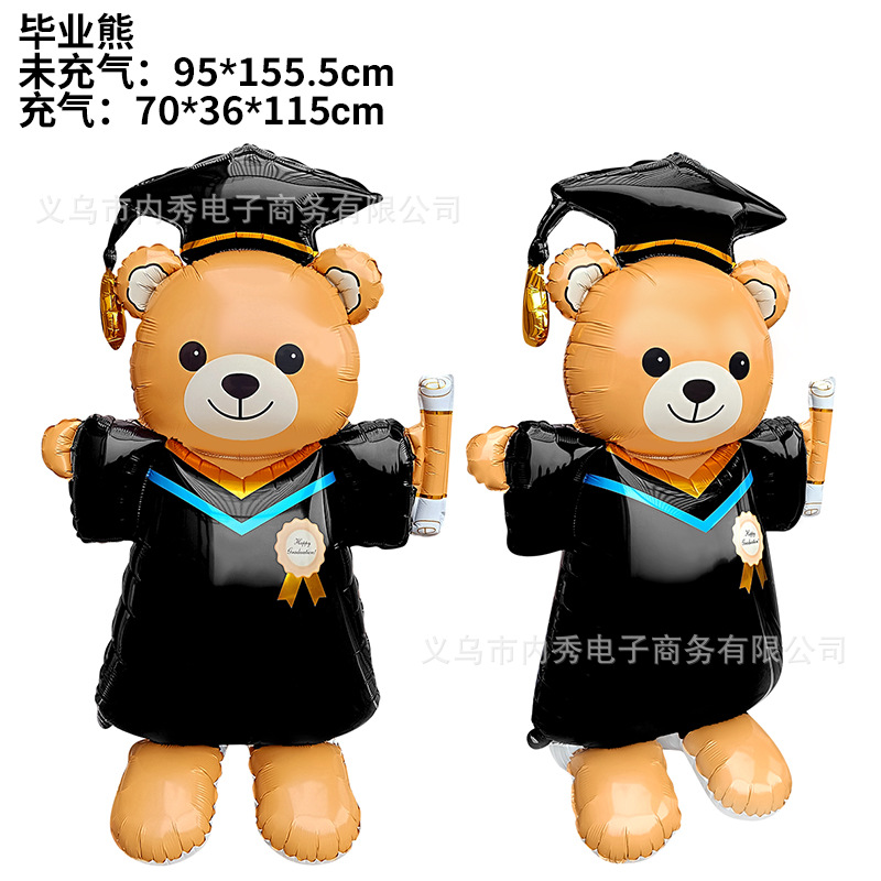 fiesta de graduación de la escuela para tomar fotos de fondo gran sombrero de graduación 4D estereoscópico de pie GRAD oso doctor base globo
