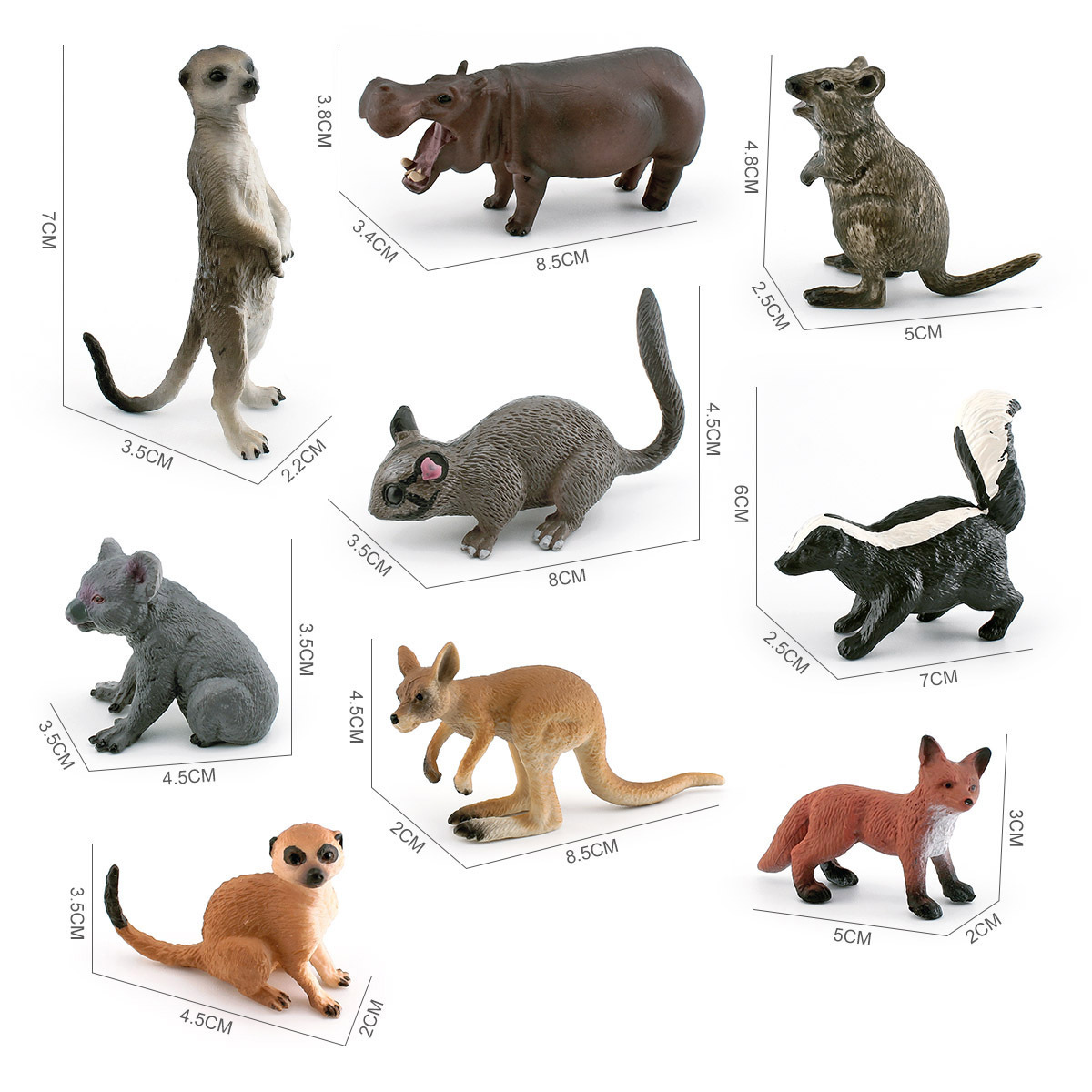 Transfronteriza simulación bosque animal zorro rojo canguro zorrillo zarigüeya hipopótamo Kara árbol oso modelo adornos estáticos
