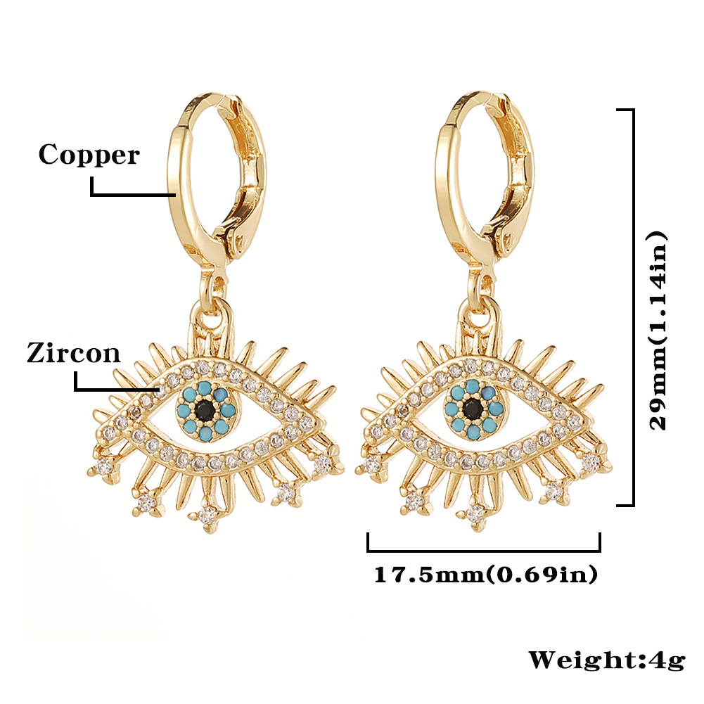 Fashion Devil's Eye Moon Fish Bone Copper Drop Earrings Inlay Zircon Copper Earrings display picture 22