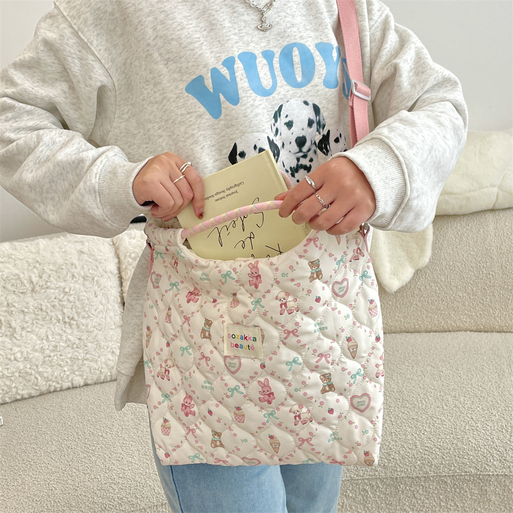 Mala de ombro acolchoada para mulher estilo coreano tote cartoon_voghion.com
