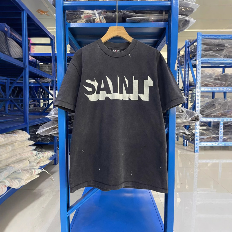 高品質 SAINT MICHAEL ICON ウォッシュ加工 オールド半袖 アメカジ レトロ プリント カップル Tシャツ 男女兼用|undefined