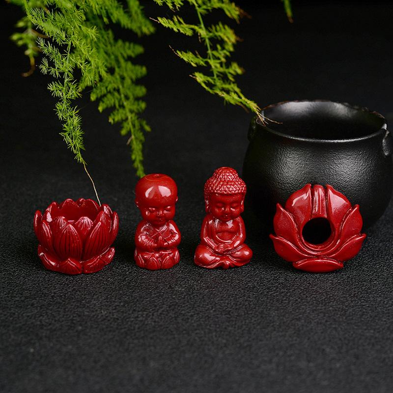 紫金砂硃砂如來佛善財童子蓮花座蓮花通孔掛件低含量硃砂批發