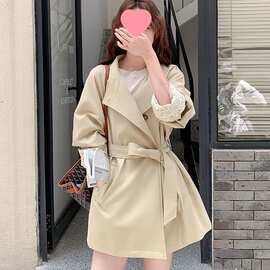 杏色巨好看类似拼接衣外套女秋季新款小个子气质通勤休闲大衣