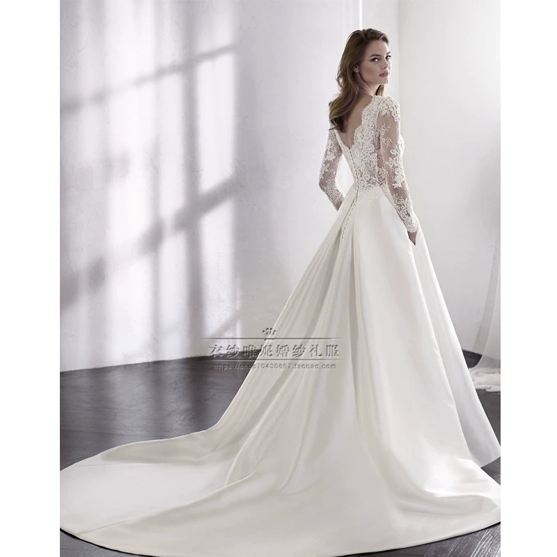 White long-sleeve for bride, french style, fitted, open shoulders