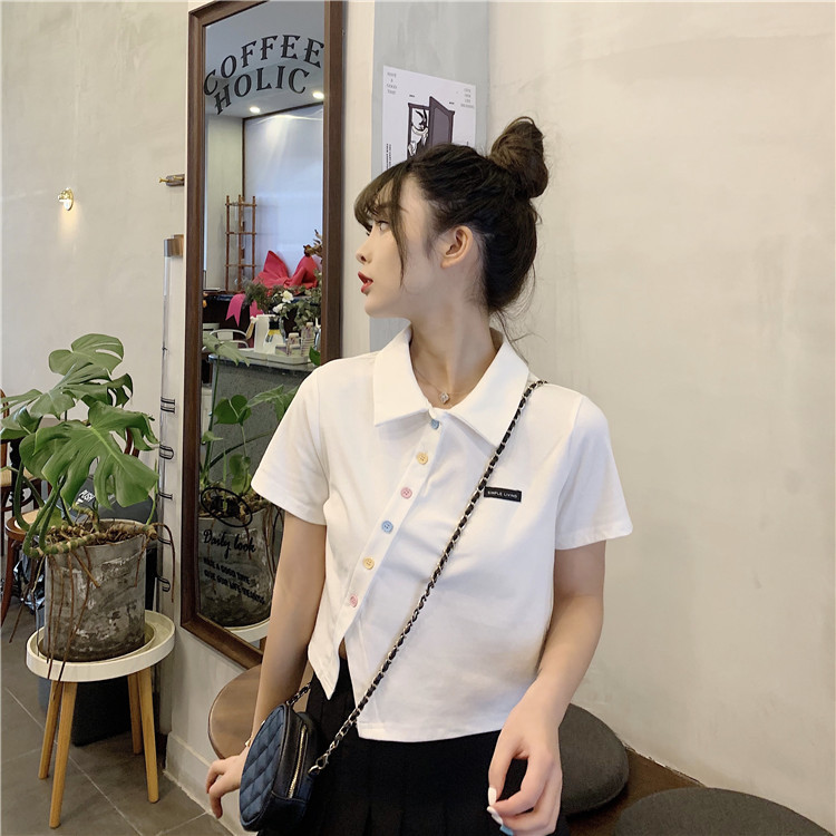 Women's T-shirt Short Sleeve T-Shirts Patchwork Button Simple Style Solid Color display picture 92