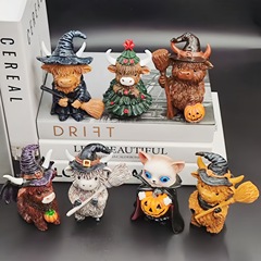 クロスボーダーハロウィン新しいかわいいハイランド牛ホームギフトクリスマスの日の雰囲気の装飾樹脂装飾品