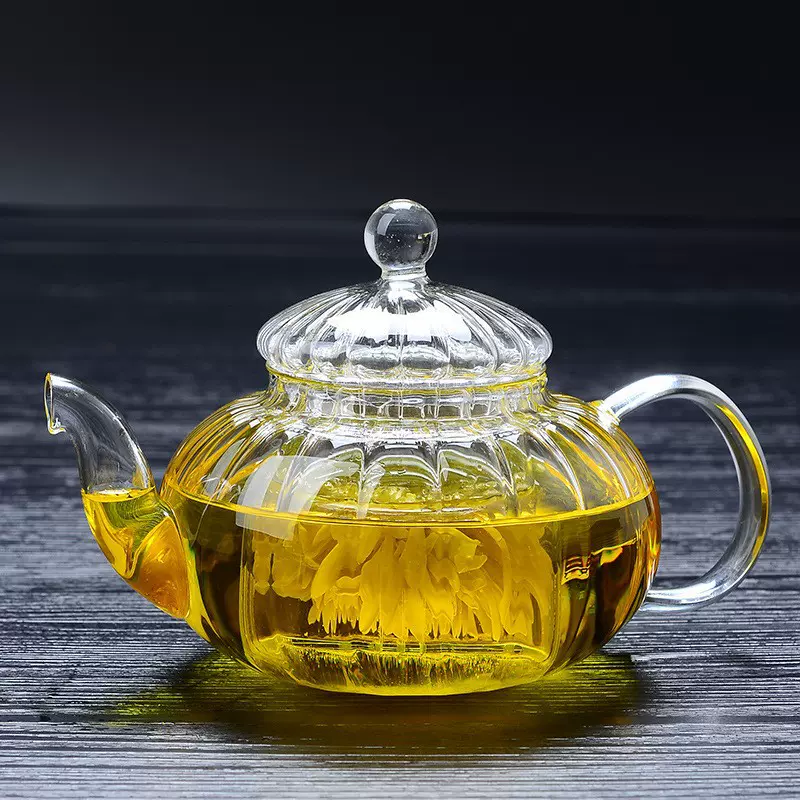 厂家批发玻璃条纹壶 耐高温玻璃茶壶 家用耐热玻璃泡茶壶花茶壶
