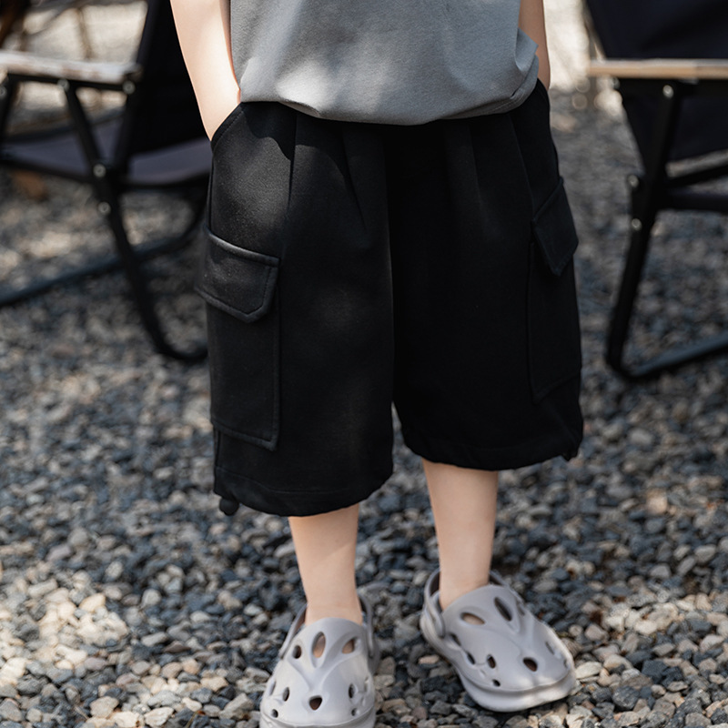 Boys' Cargo Knit Capri Pants 2025 Summer New Children's Pure Cotton Breathable Multi-Pocket Loose Outerwear Pants