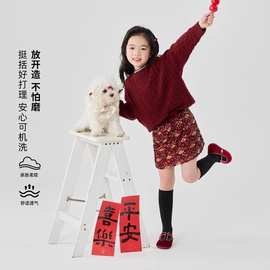 女童秋冬季加绒亮片新款洋气圣诞红色加厚本命新年儿童时髦拜年服