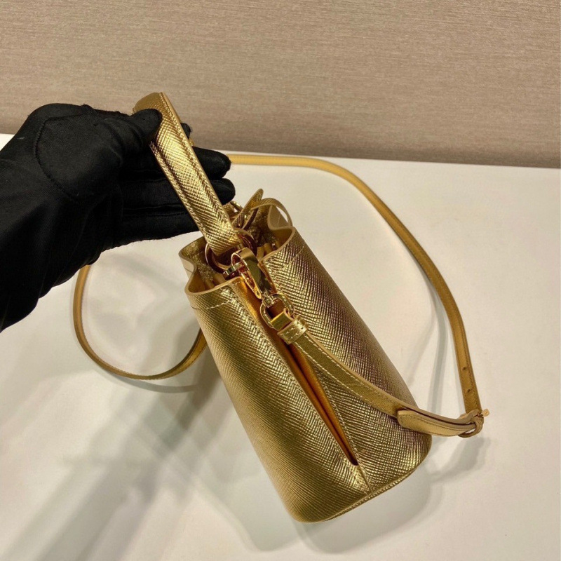 New Color Bucket Bag 1Ba373 in Gold, Made from Saffiano Leather, Featuring an Elegant Design for Women