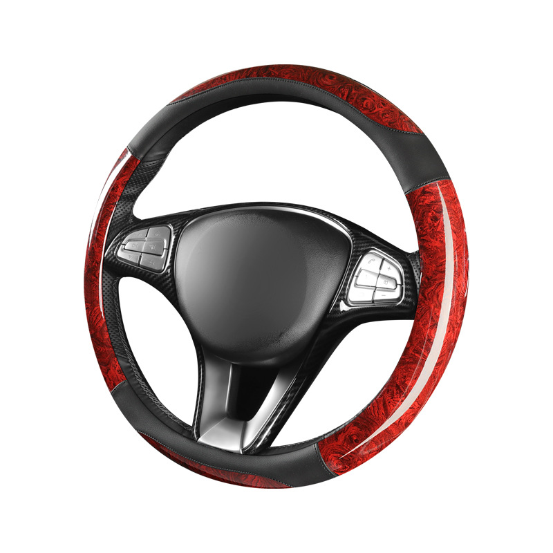 Car peach wood pattern steering wheel cover ultra-thin four-season universal summer non-slip half set of card-type decorative handle cover for men