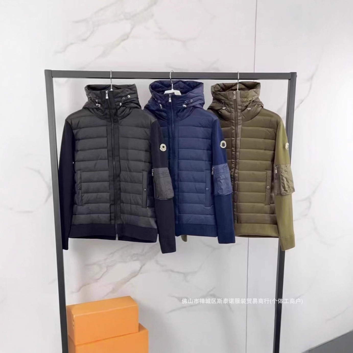 Cross-Border Spot Mongolian Wool Knitted Sleeve Hooded down Jacket Men's Winter Fashion Zipper Jacket Short Thin down Jacket