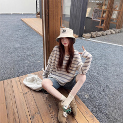 2025新款miu系美学复古慵懒条纹衫长袖初秋季圆领长袖t恤上衣女装