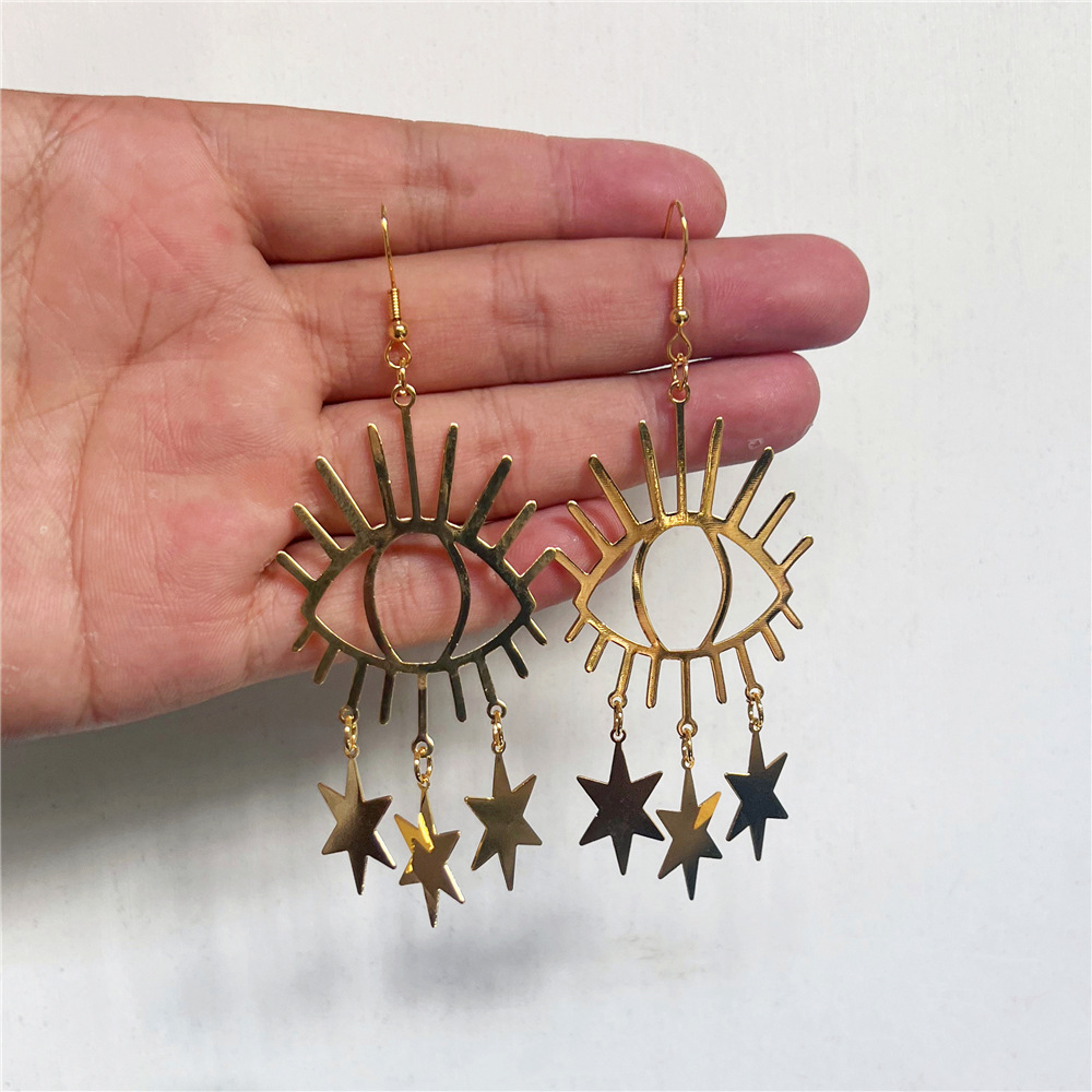 13g Weight Drop Earrings Classification 1 Pair Quantity Wholesale Jewelry Ig Style Devil's Eye Star Alloy Plating Hollow Out Drop Earrings