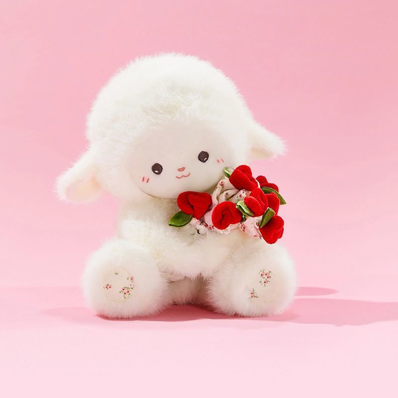 七夕玫瑰花小羊抱花毛绒玩偶公仔送女友生日玫瑰花小羊|undefined