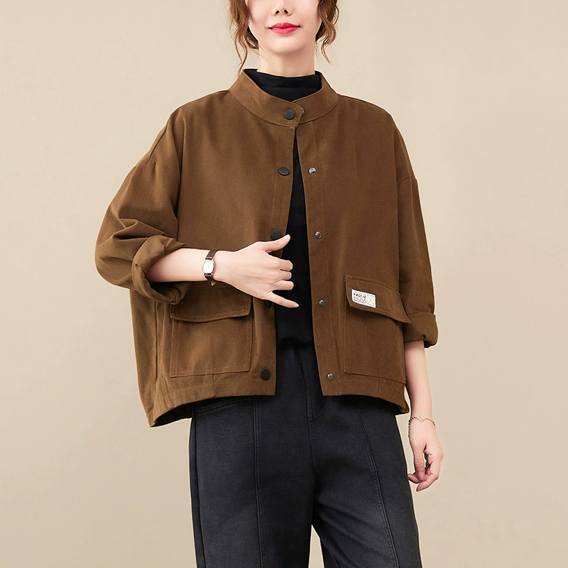 Autumn retro long-sleeve for leisure, jacket, oversize