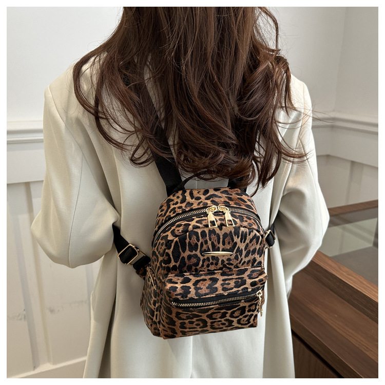 487g Weight Polyester Lining Material Sewing Thread Fashion Element Zipper Closure Type Double Shoulder Straps, Top Handle Strap Type Casual, Daily, Shopping Occasion Pu Leather Material Women's Backpack Backpack Leopard Pattern All Seasons Season Women's Gender Classic Style Style Shell Shape Leopard Casual Daily Shopping Women's Backpack 5