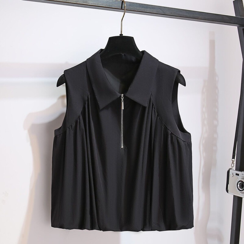 White Sleeveless Shirt Vest with Half-Zip, Women's Summer New Style, Light Luxury New Product Short Top White Sleeveless Shirt Vest with Half-Zip, Women's Summer New Style, Light Luxury New Product Short Top