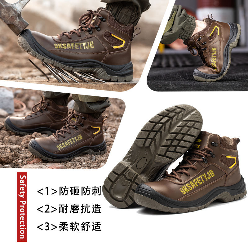 Calzado de Seguridad Anti-Impacto para Hombre de Cuero de Microfibra, Anti-perforación, Impermeable, para Trabajo